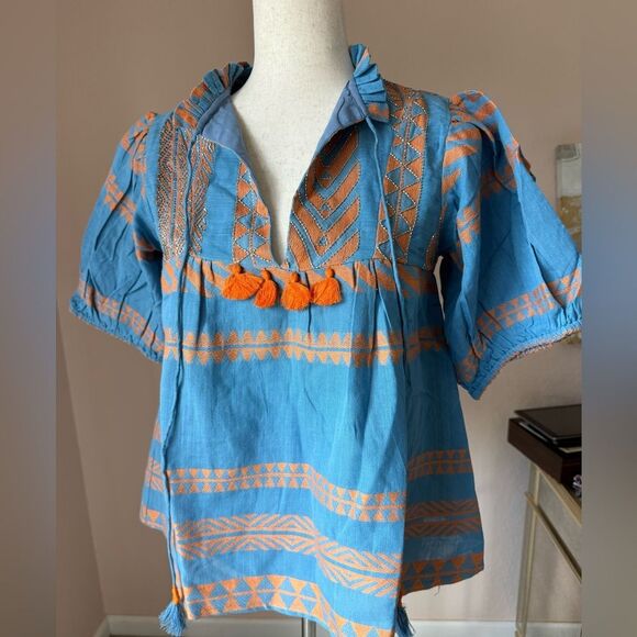 NWT Just Bellina cotton embroidered and beaded tassel top. Vacation style top S - Picture 11 of 14